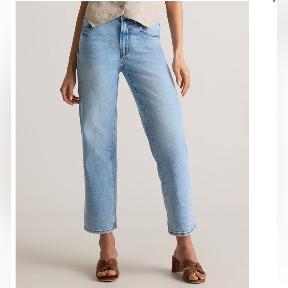 Quince Bella Stretch Cropped Straight Jeans 25 Cool Blue (Light Wash) EUC